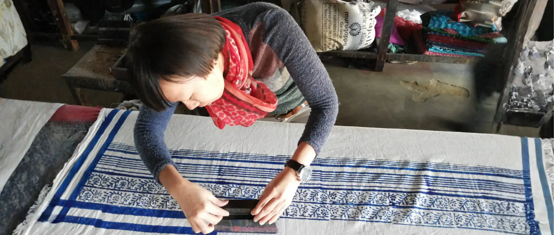 Girl doing a block printing
